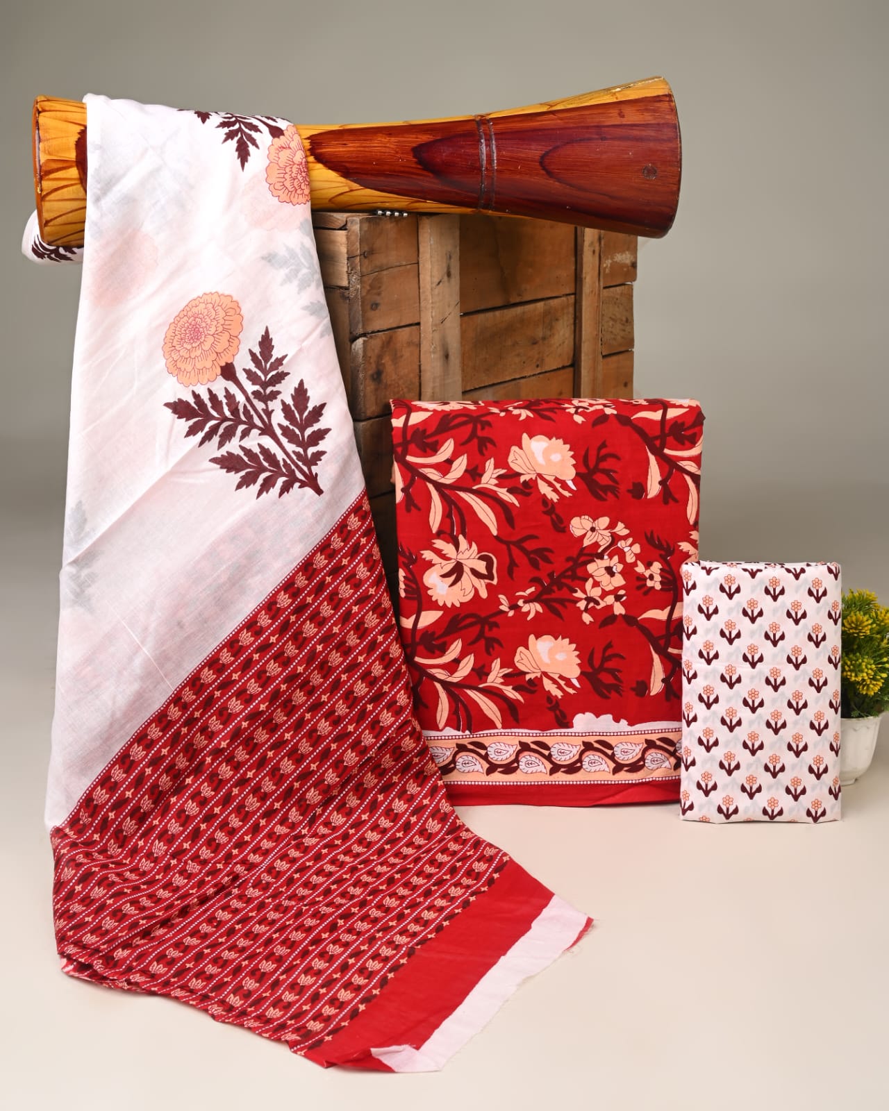 red jaal handblock printed cotton mulmul dress material wholesale India boutique fabric sourcing low MOQ Fabtexs
